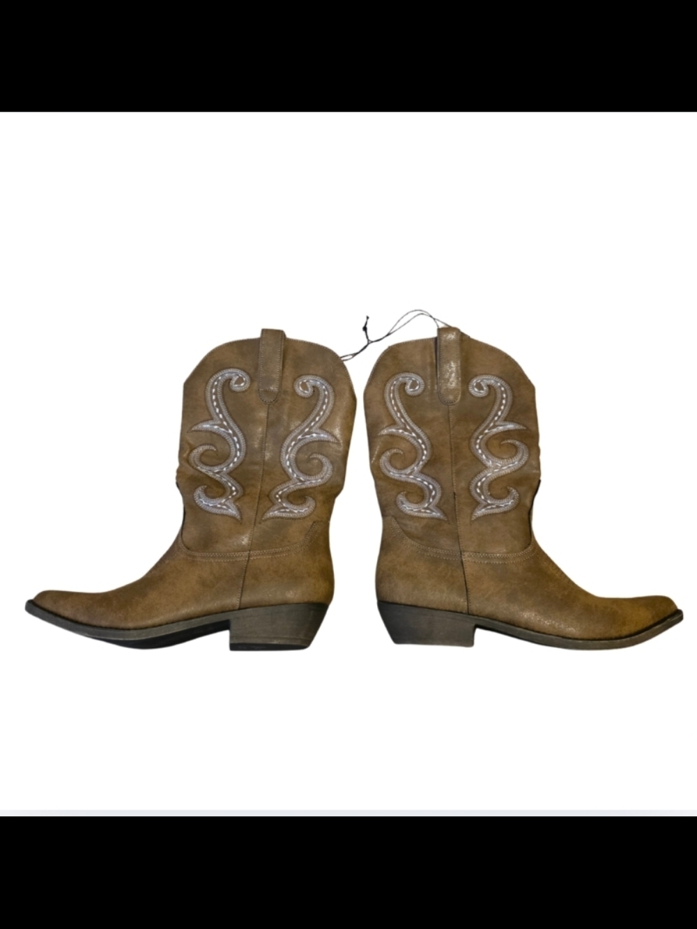 me too Tan Western Cowboy Boots with Embroidered Detail NEW 9.5